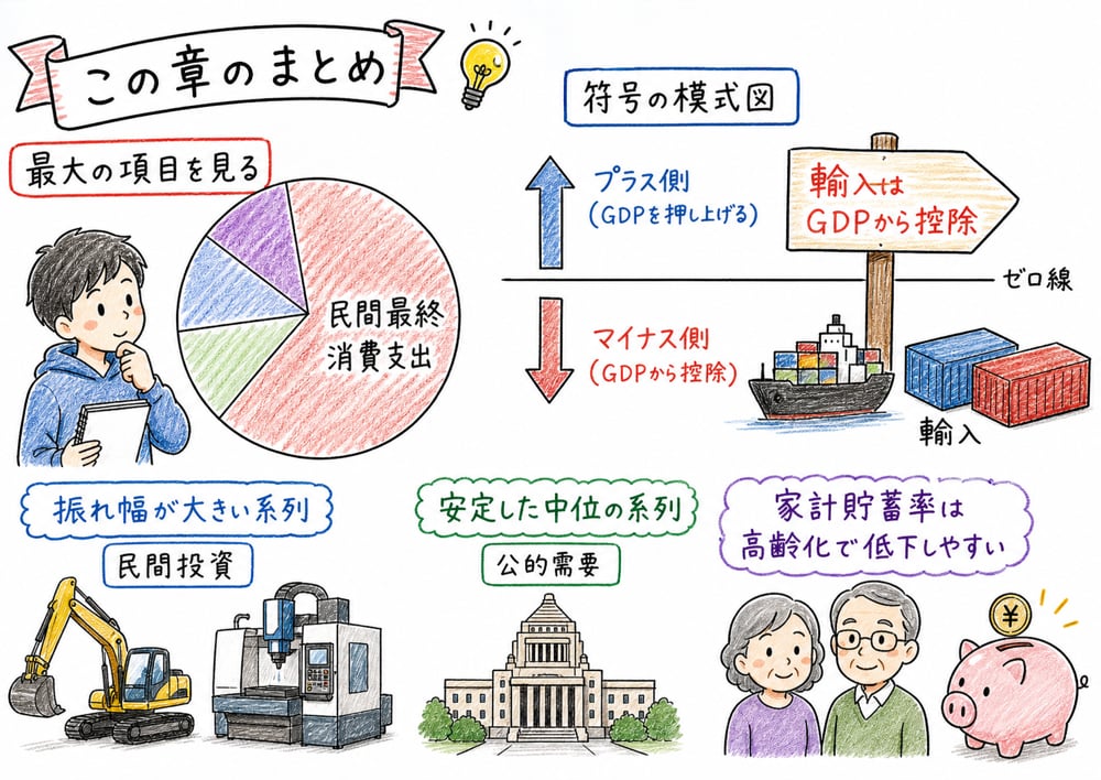 国民所得統計のグラフ問題で確認する順番をまとめた手書き風図解