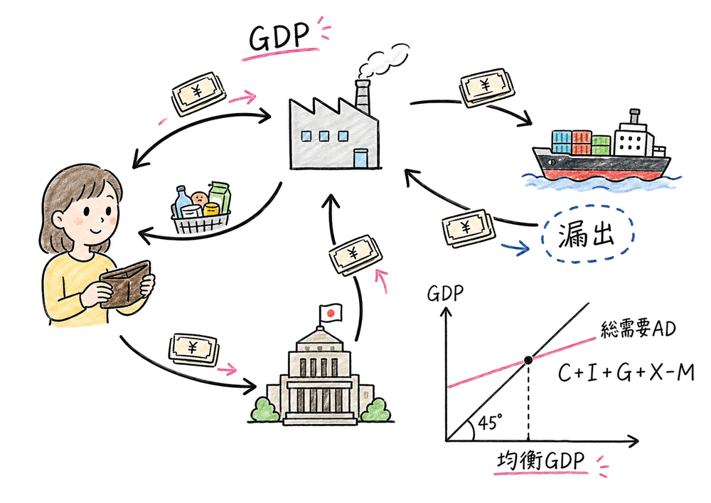 生産物市場とGDPで覚える判断軸をまとめた手書き風図解