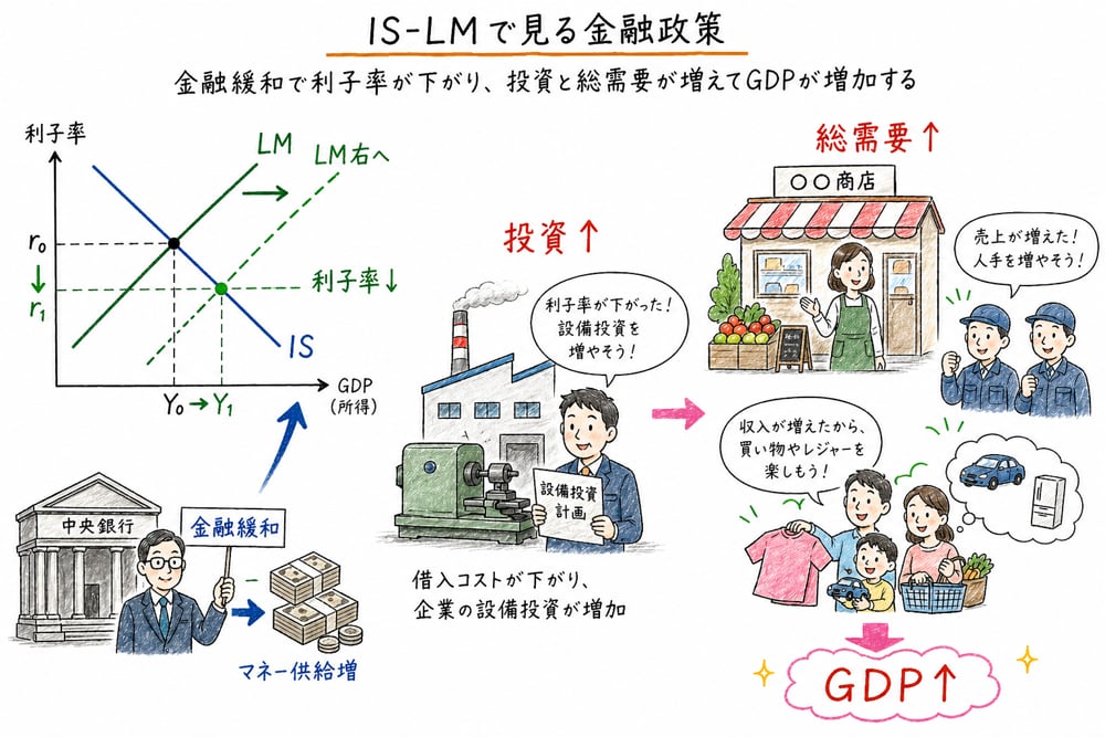 IS-LMで見る金融政策の要点を示す図解