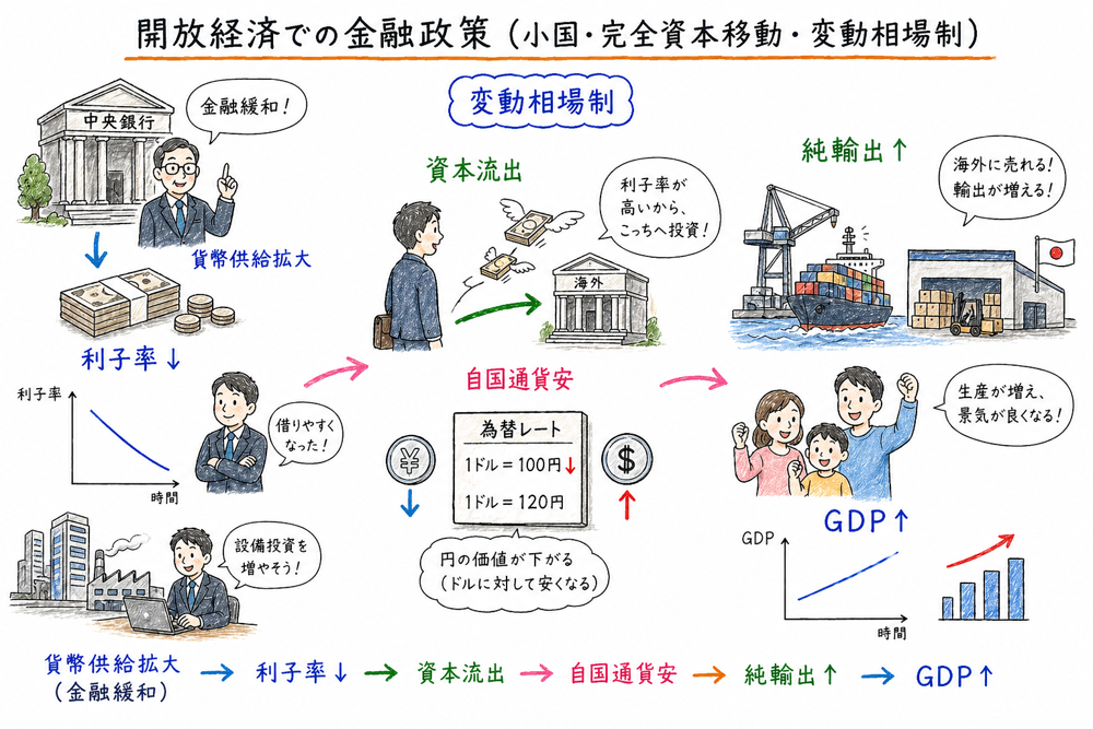 開放経済での金融政策の要点を示す図解