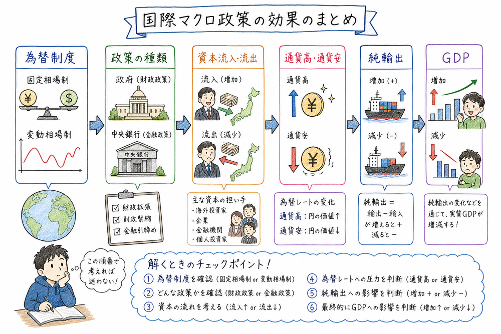 為替制度、政策種類、資本移動、為替、純輸出、GDPを確認する図解