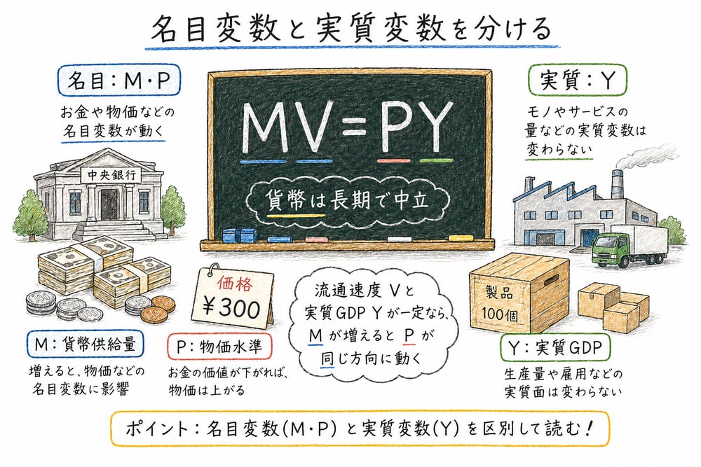 名目変数と実質変数を分ける考え方の図解