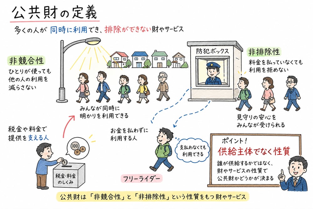 公共財を非競合性と非排除性で判定する図解