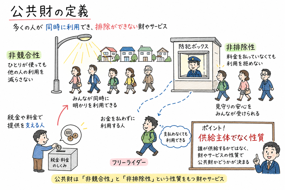 公共財を非競合性と非排除性で判定する図解