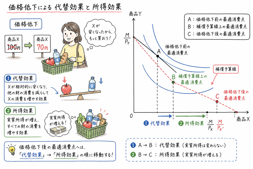 価格変化による代替効果と所得効果を分けて読む図解