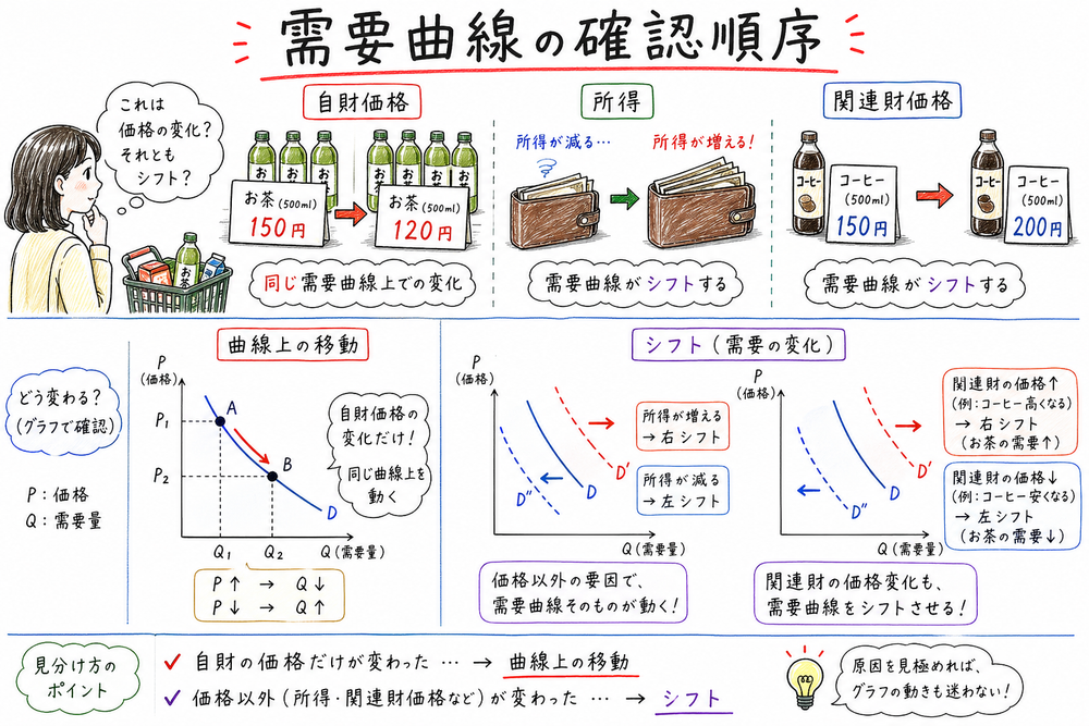 需要曲線の問題で自財価格か価格以外かを分けて読むまとめ図