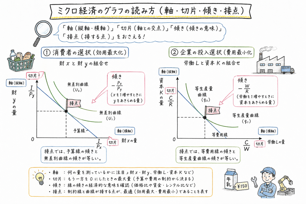 似た図を軸、切片、傾き、接点で読み分ける図解