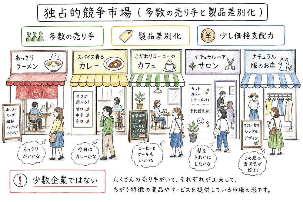 多数の売り手が製品差別化を行う独占的競争の市場構造