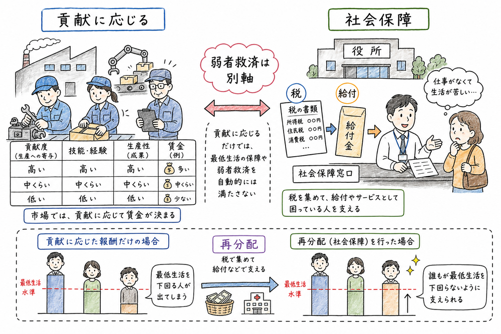 貢献基準だけでは弱者救済を説明しにくいことを示す図