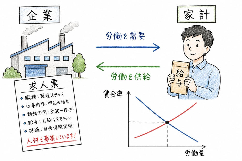 生産要素市場の主体を整理する図解