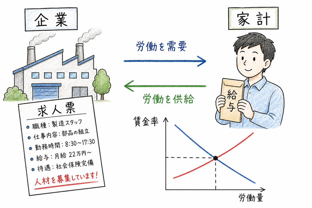生産要素市場の主体を整理する図解