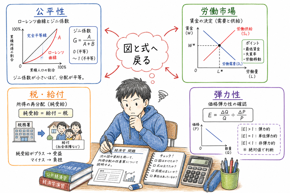 所得分配で迷ったときに公平性や労働市場などの基本図へ戻る図解