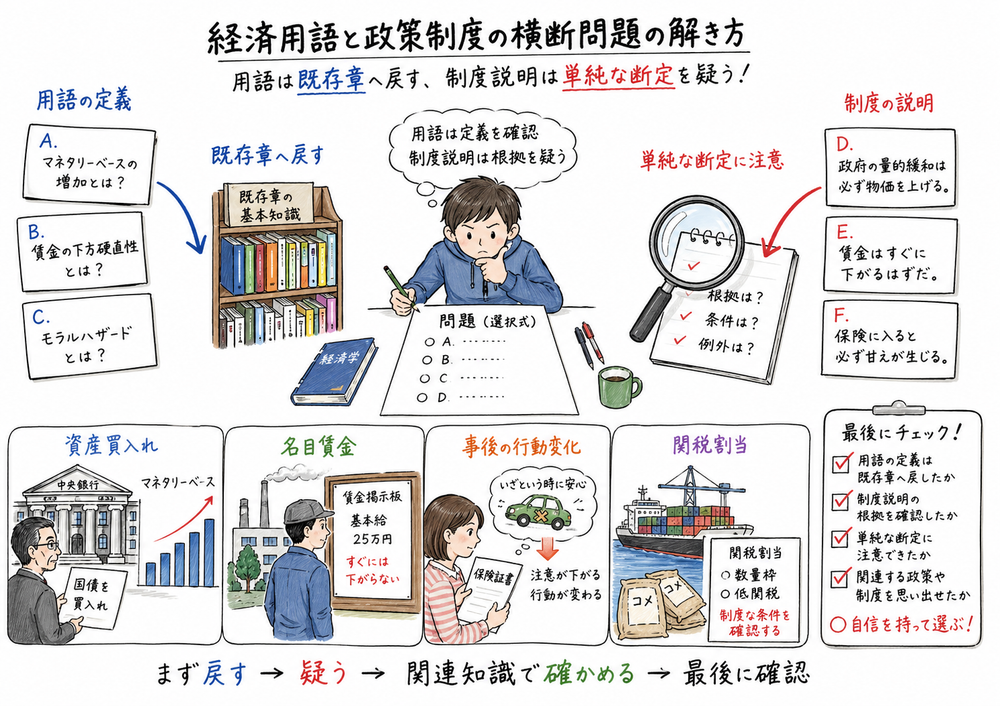 用語の定義と制度の説明を分け、既存章へ戻し単純な断定を確認する手順の図解