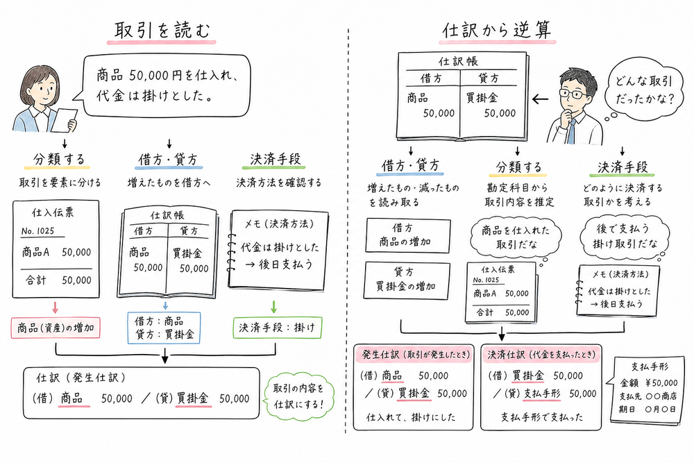 資産・費用と負債・純資産・収益の増加を借方貸方に置く考え方の図解