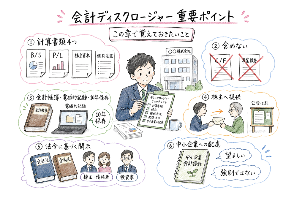 会計ディスクロージャーで押さえる計算書類、保存、提供、制度差、中小企業会計指針の全体像