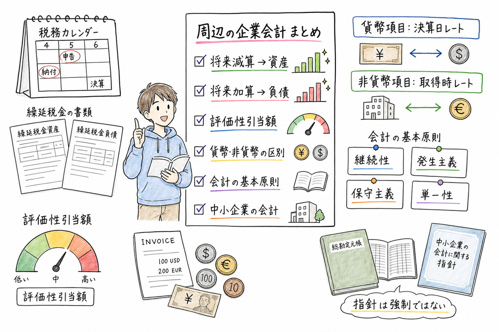 企業会計の周辺論点の章末チェックポイントをまとめる図解