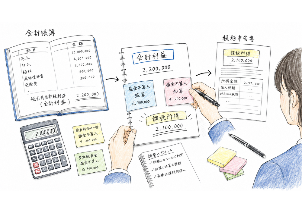 会計利益から課税所得へ加算減算で調整する考え方