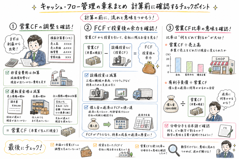 営業CF調整、FCF、キャッシュ・フロー関連比率を計算前に確認する図解