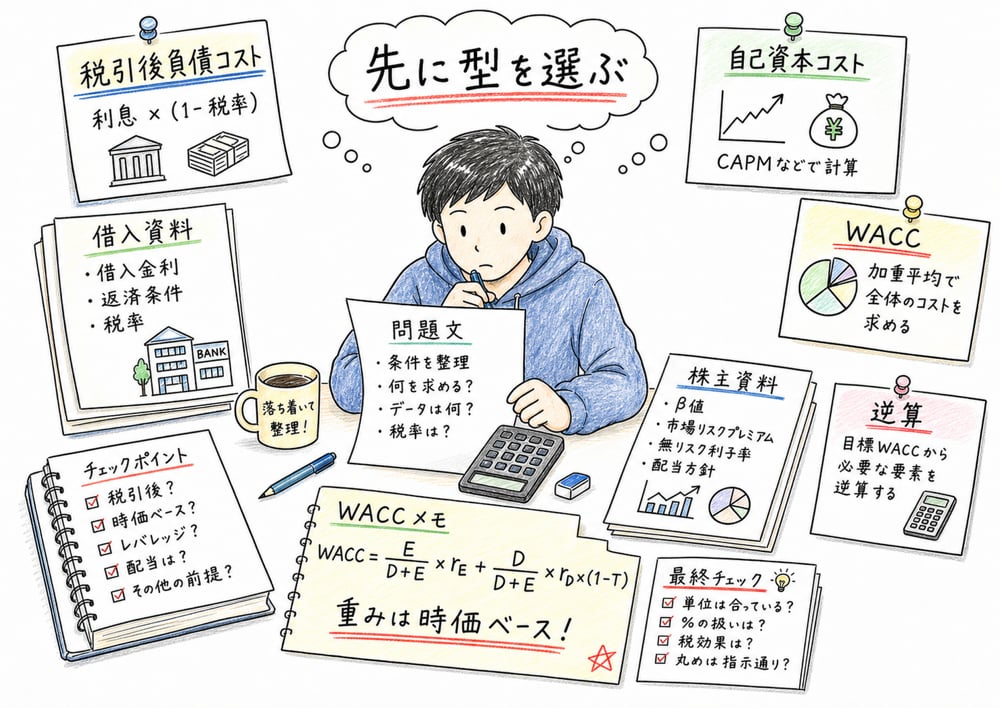 資本コストでよく出る計算の型を問題文の手がかりから選ぶ図解
