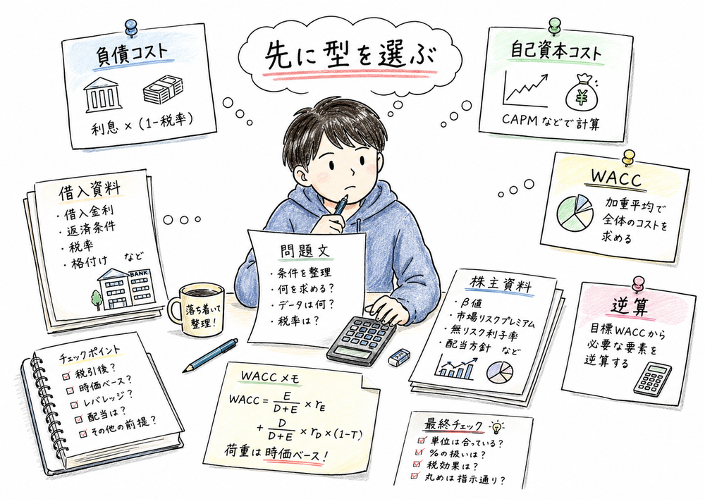 資本コストでよく出る計算の型を問題文の手がかりから選ぶ図解