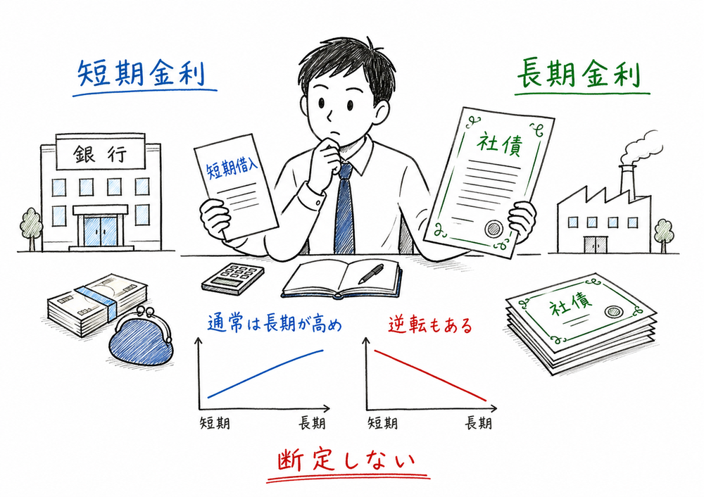短期金利と長期金利の大小関係は固定ではないことを示す図解