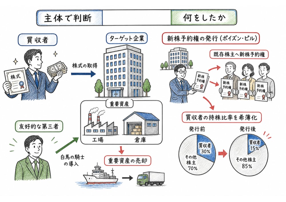 買収防衛策を主体と行動で切り分ける図解