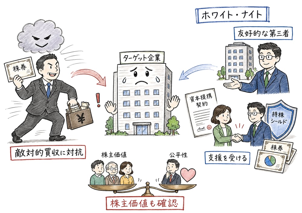 ホワイト・ナイトが友好的な第三者支援であることを示す図解