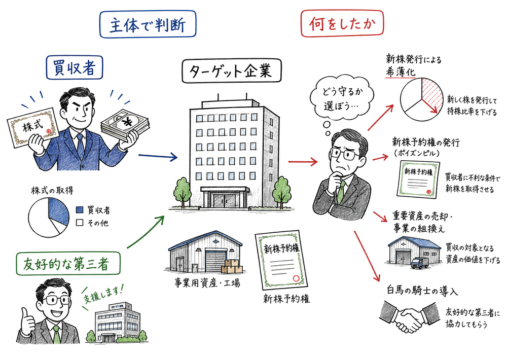 買収防衛策を主体と行動で切り分ける図解