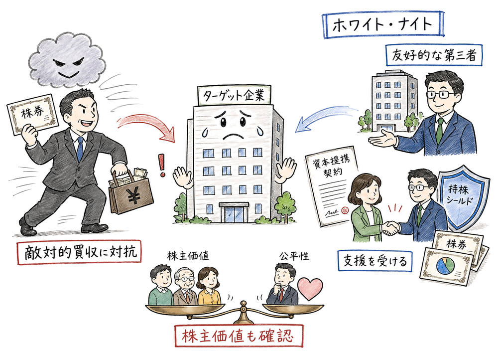 ホワイト・ナイトが友好的な第三者支援であることを示す図解