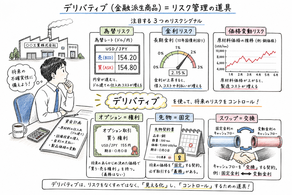 デリバティブをリスク管理の道具として整理する図解