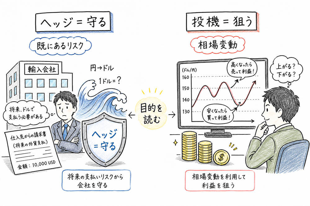 ヘッジと投機の目的の違いを比べる図解