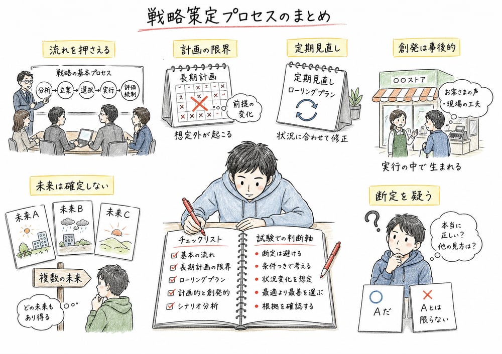 戦略策定プロセスの判断軸をまとめる図解