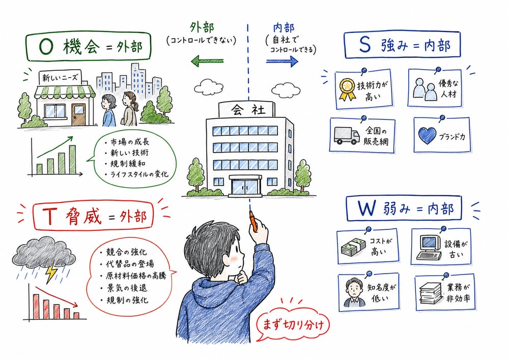 SWOTの外部と内部の切り分けの図解