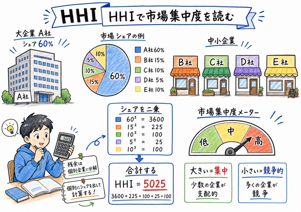 HHIで市場集中度を読むの図解