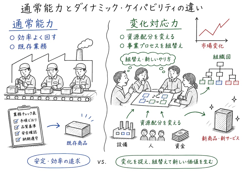 通常能力とダイナミック・ケイパビリティの違いを示す図解