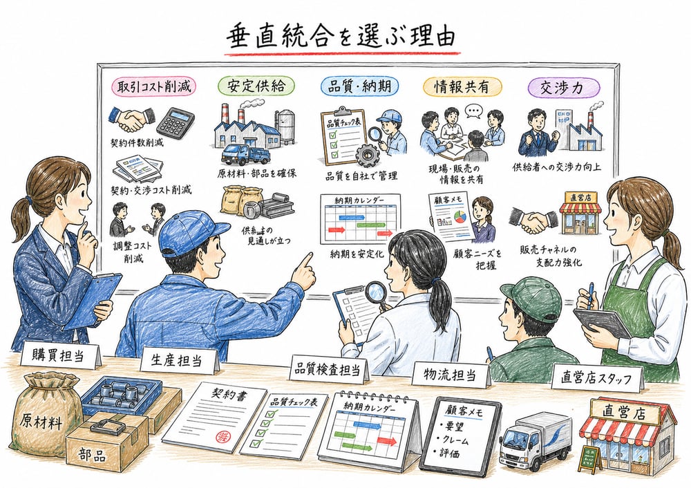 供給安定や品質管理など垂直統合を選ぶ理由の図解