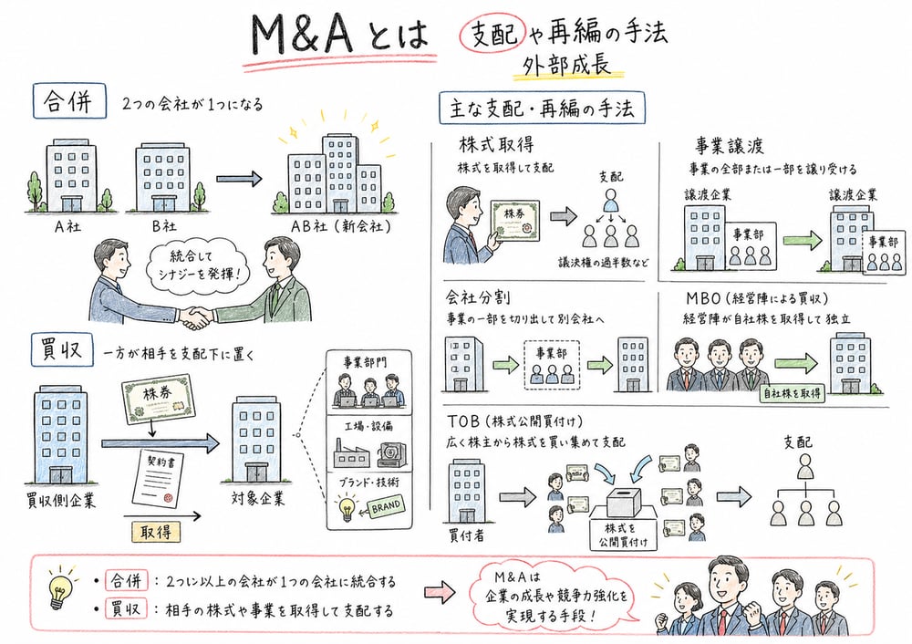 M&Aが合併・買収を通じて外部成長を実現する全体像