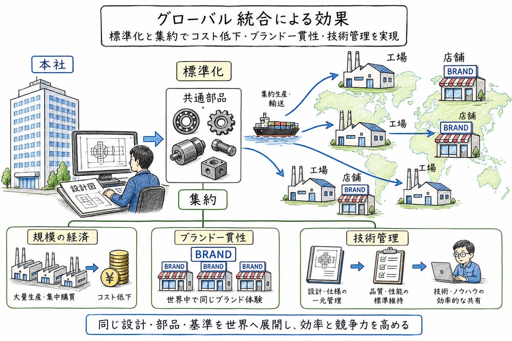 グローバル統合による効率化の図解