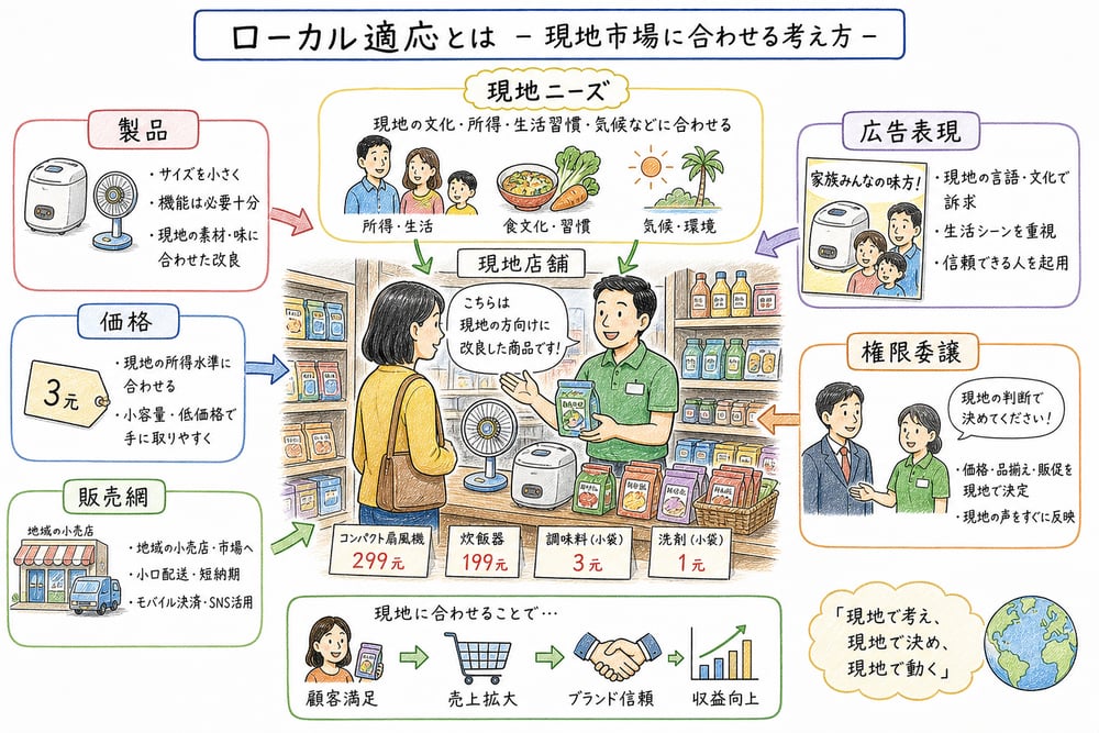 ローカル適応による市場適合の図解