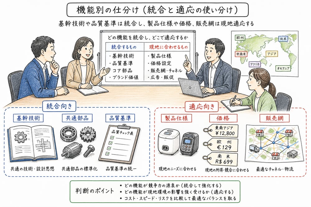 機能別に分ける統合と適応の図解