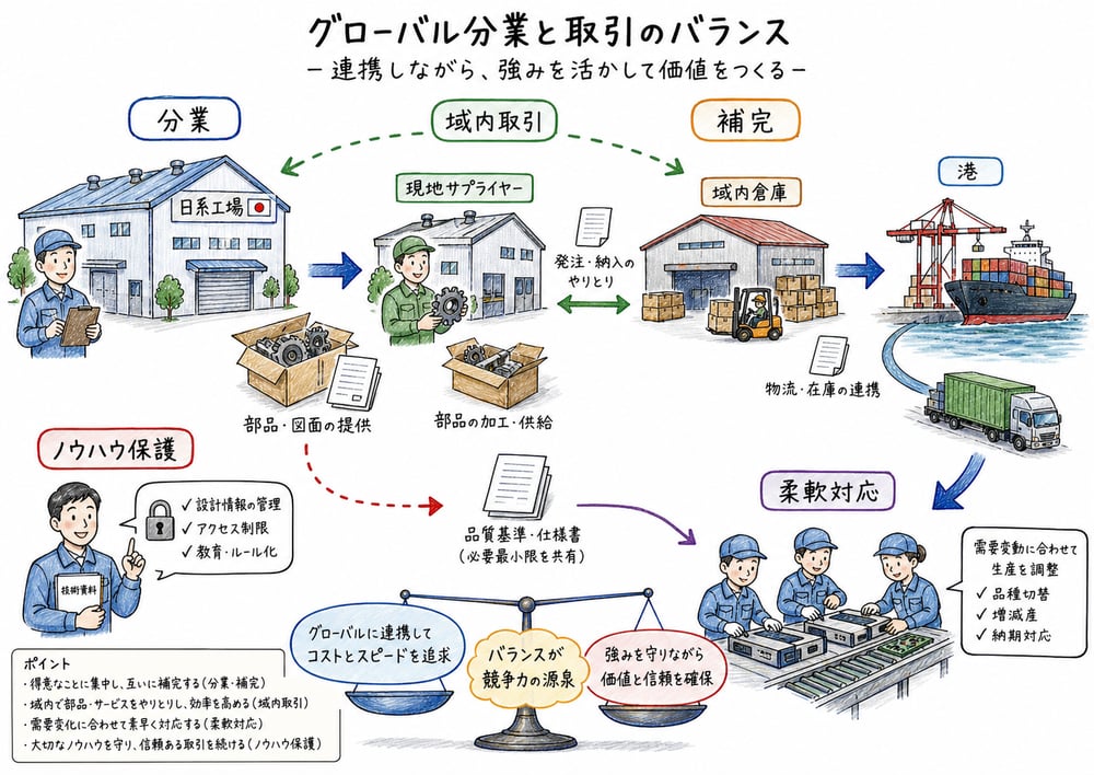 現地企業との分業とサプライチェーンの図解