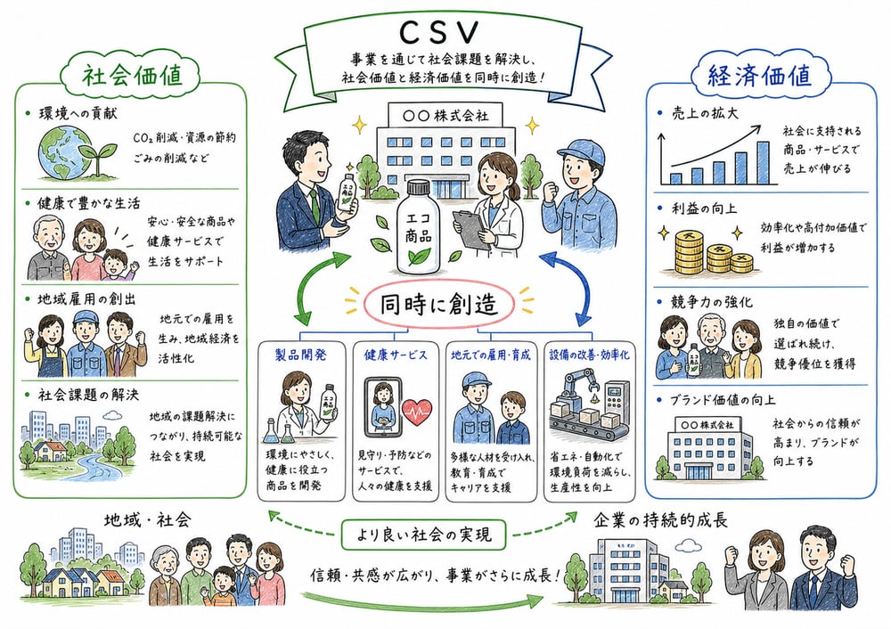 CSVにおける社会価値と経済価値を同時に創造する関係
