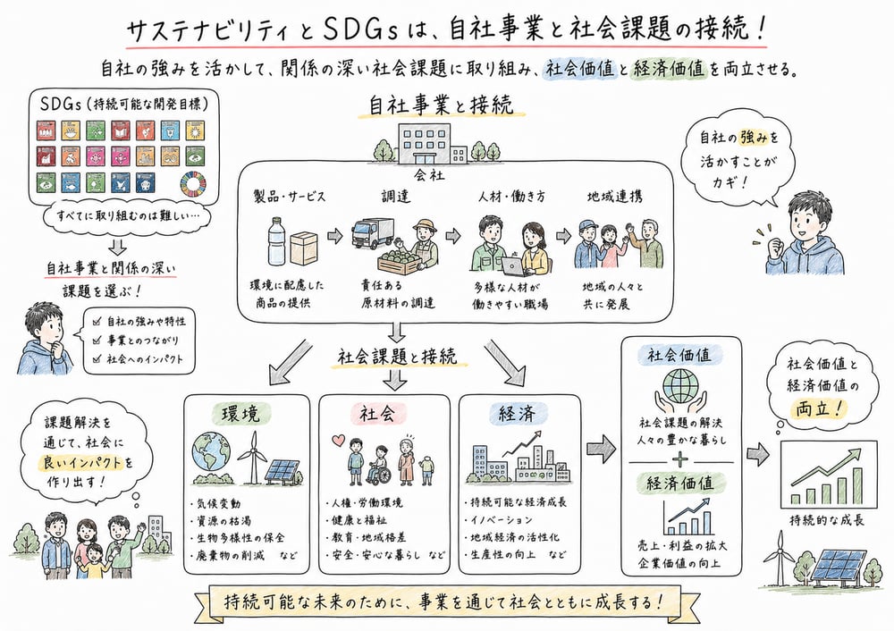 SDGs経営では自社事業と関係が深い社会課題を重点化する