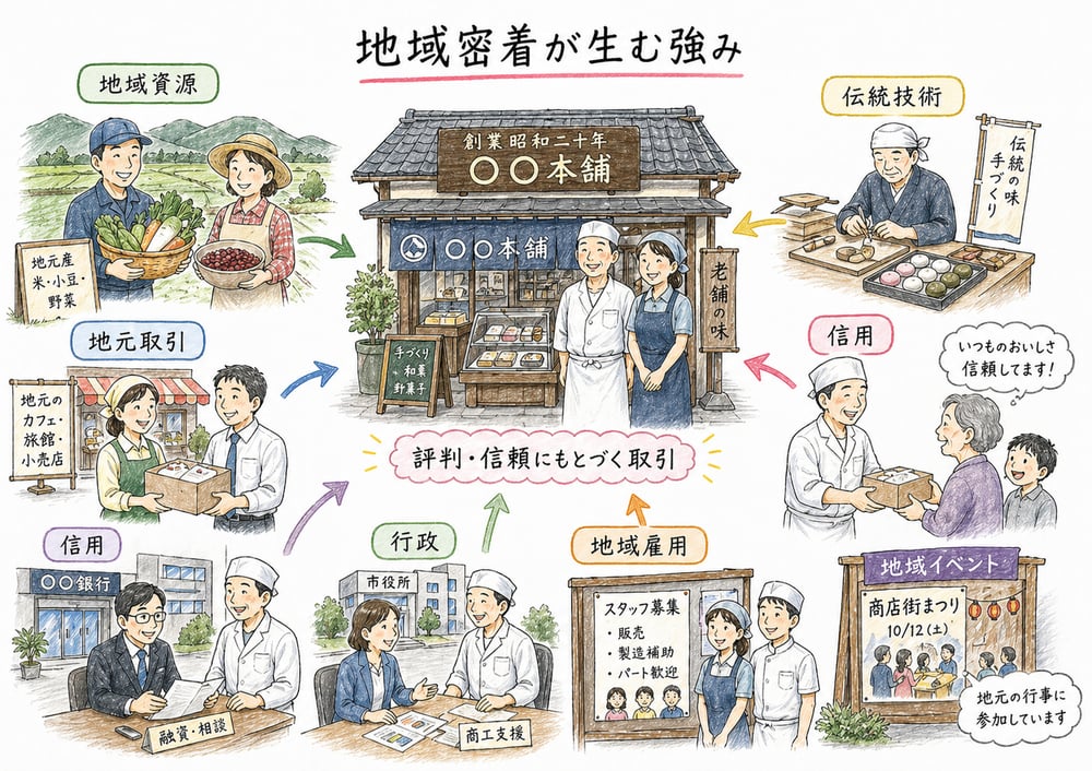 地域密着が生む地域資源、伝統技術、信用、地域雇用の強み