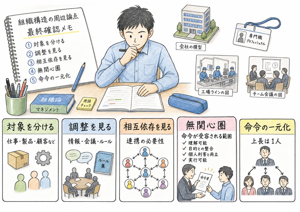 組織構造の周辺論点を解く直前の判断軸をまとめた図解