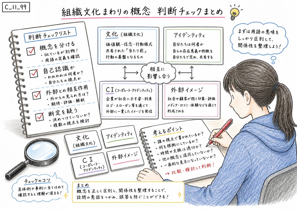 組織文化周辺論点の概念を切り分ける判断手順の図解