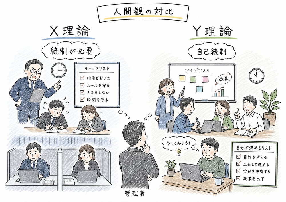 X理論・Y理論の人間観の図解
