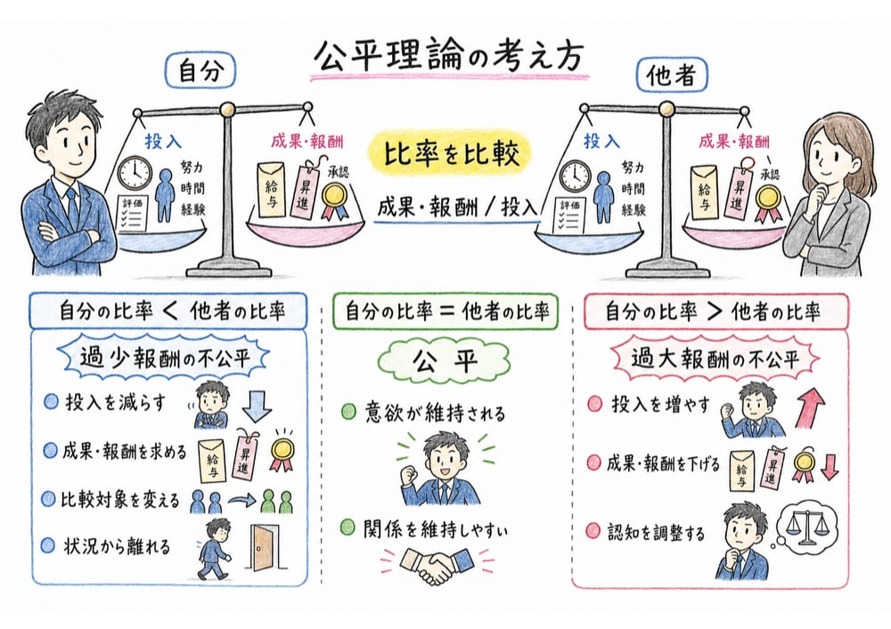 公平理論の投入と報酬の比較の図解
