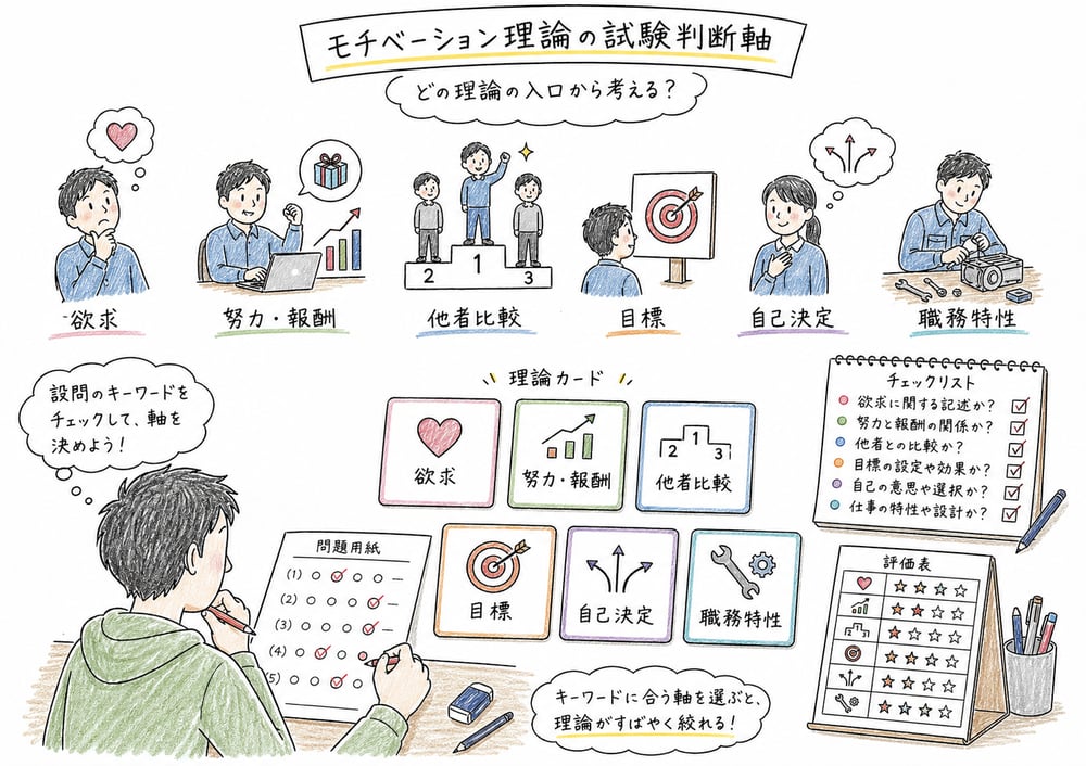 モチベーション理論の試験判断軸の図解