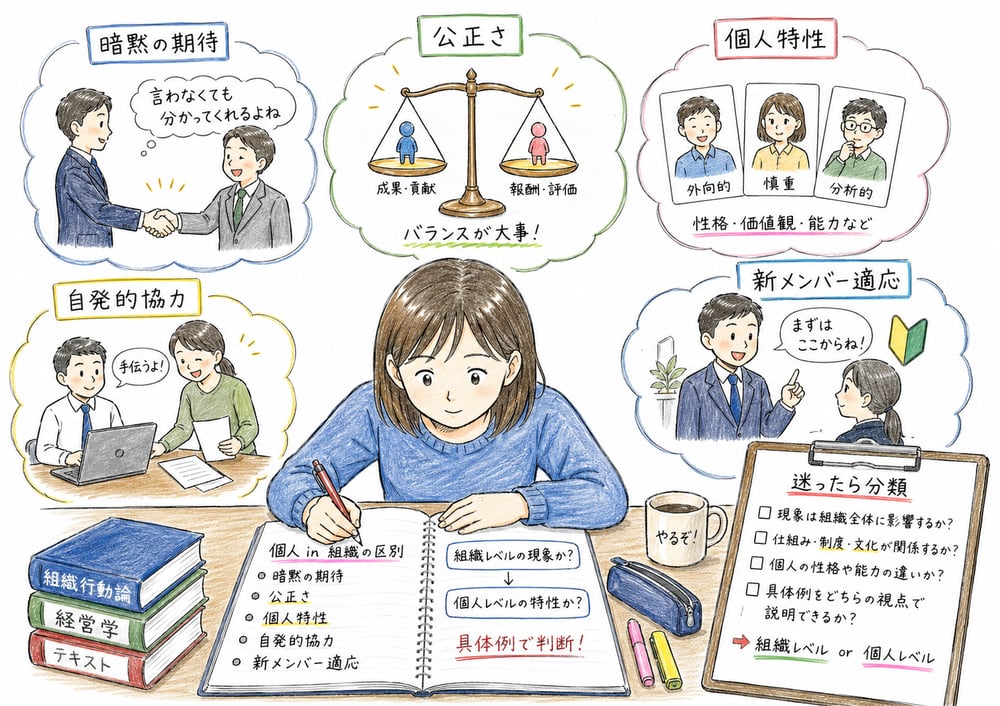 組織における個人の周辺論点を設問文から分類する判断軸の図解